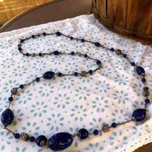 Royal Blue and Silver Tone Necklace